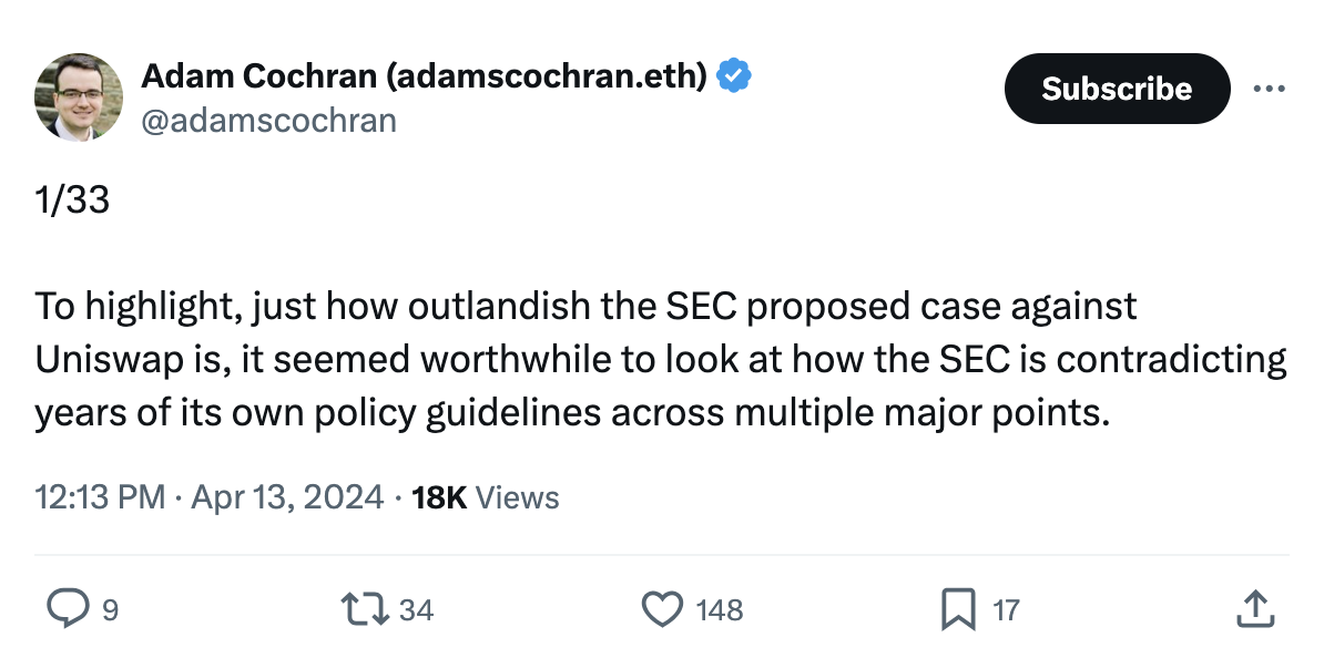 SEC breaks from past policy guidelines in Uniswap crackdown