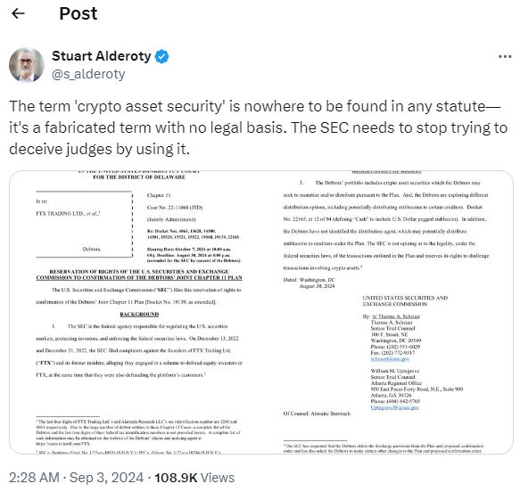 Ripple lawyer slams SEC use of 'crypto asset security'