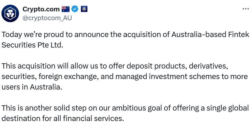 Crypto.com to offer equities trading to Australians after acquiring Fintek
